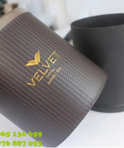 Thùng rác khách sạn bọc da hình tròn rút lõi 2 lớp