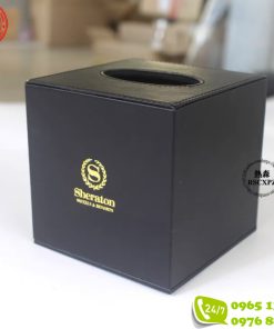 Hộp đựng khăn giấy bọc da hình vuông