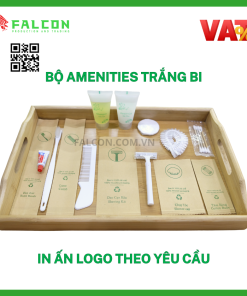 Bộ amenities trắng sứ được Falcon cung cấp bao gồm 8 món
